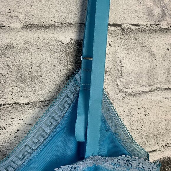 Vintage Slip Dress Medium Blue Satin Lace Babydoll Lingerie Nightgown - Picture 10 of 16